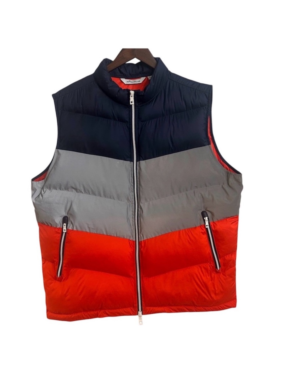 Peter Millar Colorblock Puffer Vest Navy Gray Orange Mens XL Golf Lightweight